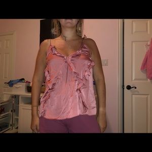 Rose gold ruffle tank